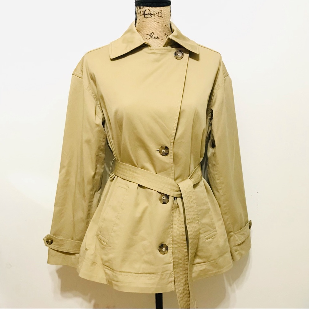 🆕 GAP Khaki Coat with Waist Tie Belt. Cotton - Spandex Made (NWOT) - Picture 6 of 13
